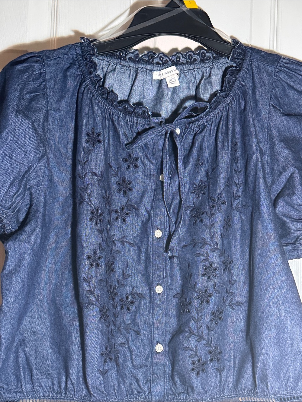 Free Assembly Embroidered Denim Crop Top Blouse NWT